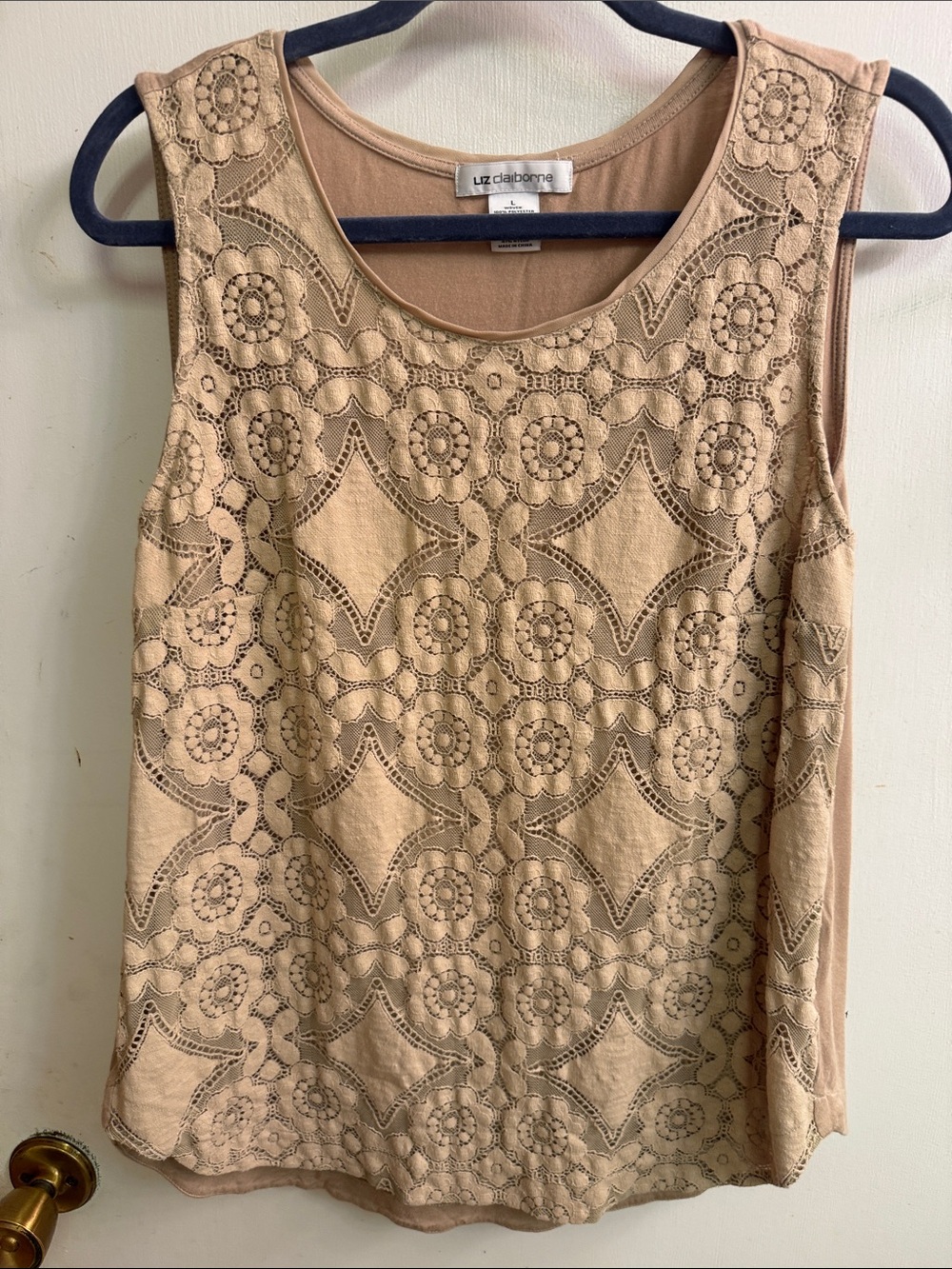 Liz Claiborne Tan Lace-Overlay Sleeveless Camisole
